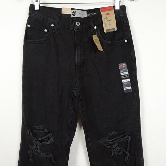 Levi's Baggy Jeans Women's Size 29x31 Black Denim Silvertab Distressed Straight - Picture 2 of 14